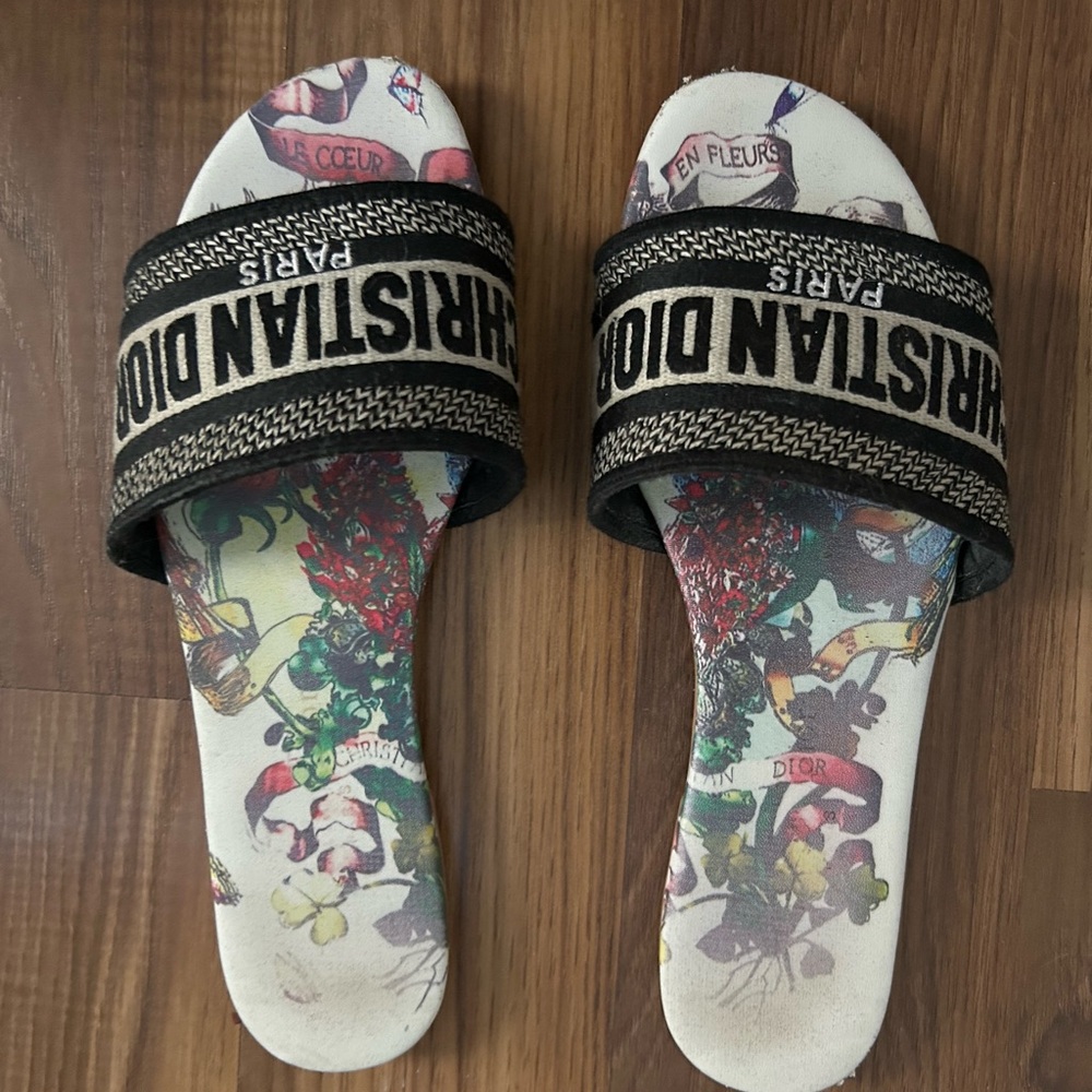 Dior Black and Cream Slide Sandals - Picture 2 of 10